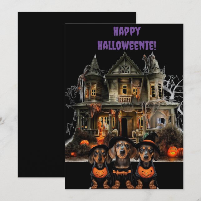 Halloween-kort med dachshund julkort (Fram/baksida)