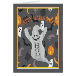 Halloween-kort med Ghost och blandad bakgrund Hälsningskort