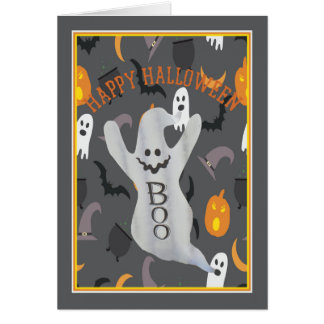 Halloween-kort med Ghost och blandad bakgrund Hälsningskort