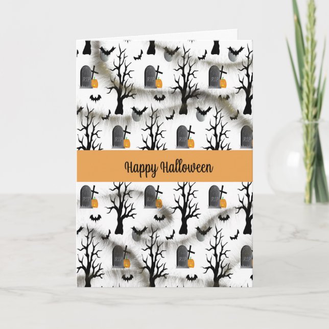 Halloween-kort med Gravestones och Pumpkins Helgkort (Framsida)