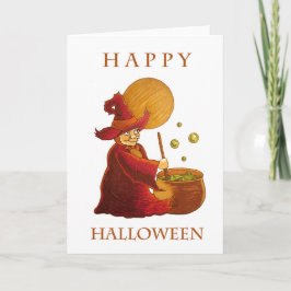 Halloween-kort med häxa och gryta kort