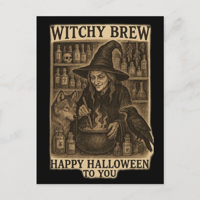 Halloween-kort med häxbrygd vykort (Framsida)