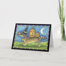 Halloween-kort med häxor och hund kort