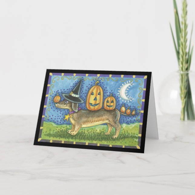 Halloween-kort med häxor och hund kort (Framsida)