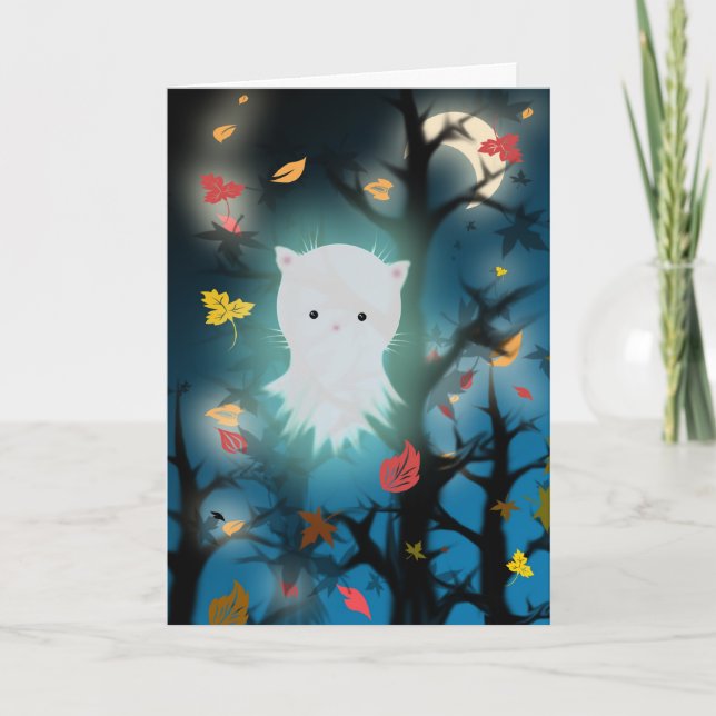 Halloween-kort med kattunge-ghost kort (Framsida)