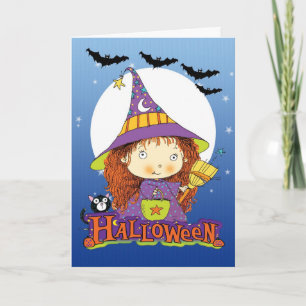 Halloween-kort med liten tvättkatt och fladdermus kort