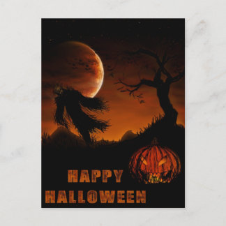 Halloween-kort med pumpa och fågelskrämma vykort