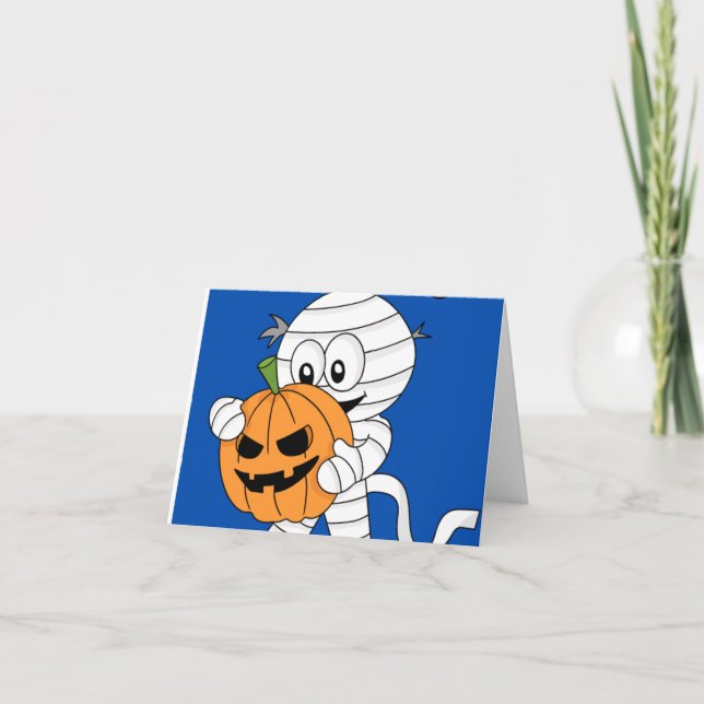 Halloween-kort med pumpa och mumie helgkort (Framsida)