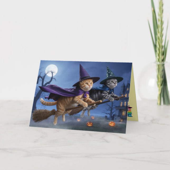 Halloween-kort med randiga häxor helgkort (Framsida)