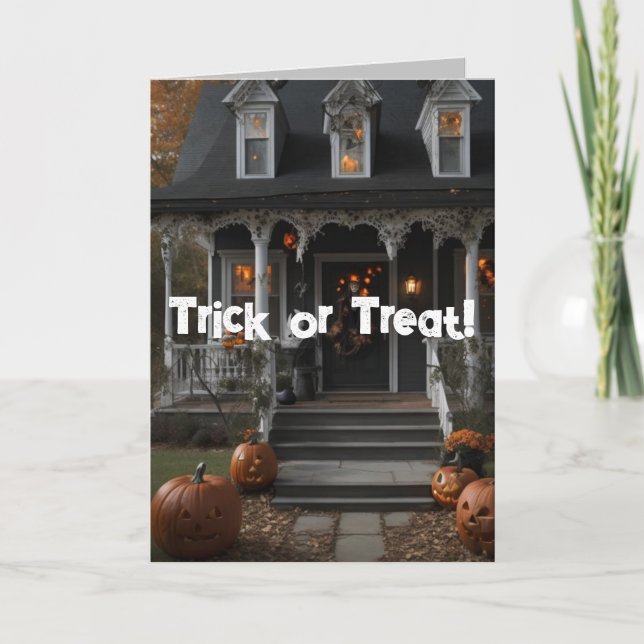 Halloween-kort med rim om 'Trick or Treat' Helgkort (Framsida)