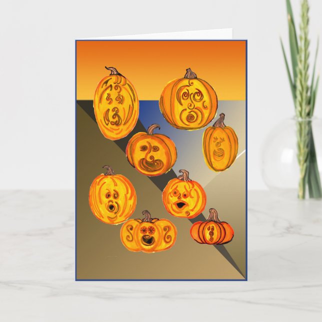 Halloween-kort med skrikande pumpor helgkort (Framsida)