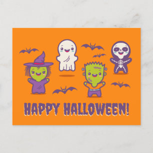 Halloween-kort med söta kawaii-monster helg vykort