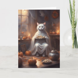 Halloween-kort med spökkatts hälsning kort