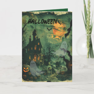 Halloween-kort med Spooky House & Scene Tack Kort