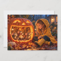 Halloween-kort med tjej och möss som delar på mars