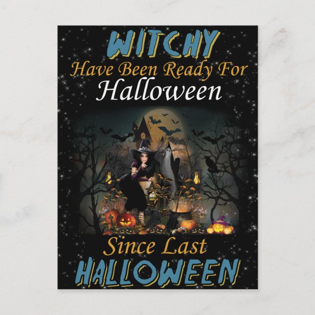 Halloween-kort med Whitchy önskar trevlig Hallowee Vykort (Framsida)