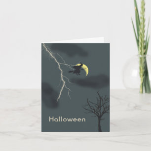 Halloween-kort med Witch, Lightning och Måne Kort