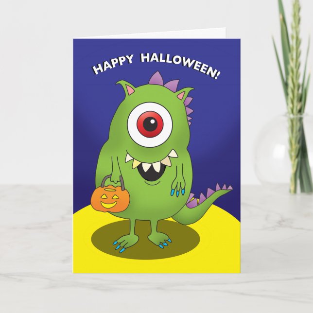 Halloween-kort - Monster med stort öga, roliga bar Helgkort (Framsida)