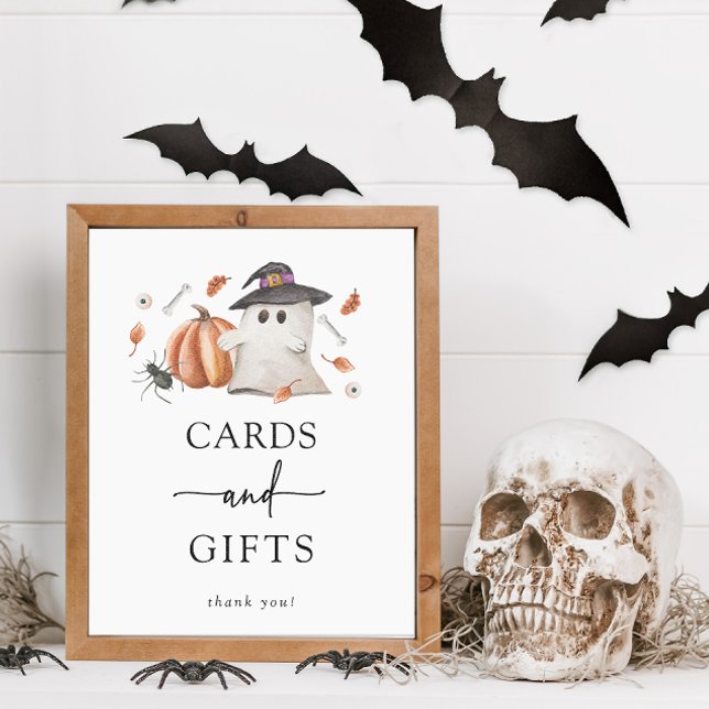 Halloween-kort och presenter Baby Shower-skylt Poster (Halloween Cards and Gifts Sign A Little Boo Is Almost Due Baby Shower Fall Autumn Orange Pumpkins)