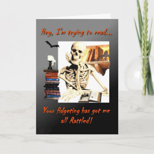 Halloween-kort, Skeleton-läsning, Rattled, humor Kort