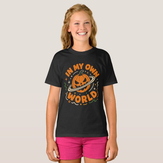 Halloween Kosmisk Pumpa T Shirt (Hel framsida)