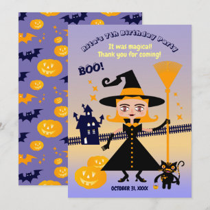 Halloween-kostym Flicka Häxa Födelsedagsfest Tack Kort