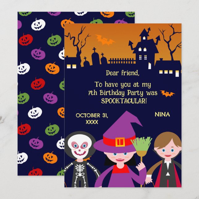 Halloween-kostym Flicktema Födelsedagsfest  Tack Kort (Fram/baksida)