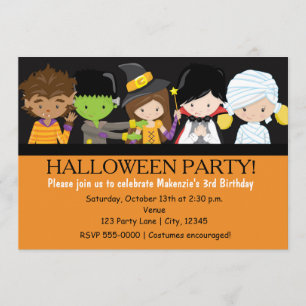 Halloween-kostym för barn Födelsedagsfest-inbjudan Inbjudningar