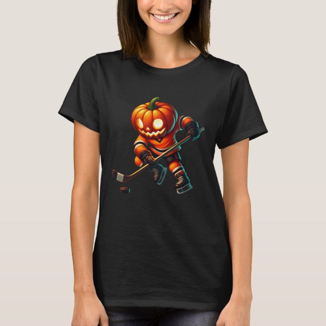 Halloween Kostym för Ishockey Pumpa Ansikte Män Po T Shirt (Framsida)