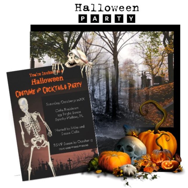 Halloween-kostym och cocktailparty-inbjudan inbjudningar (Skapare uppladdad)