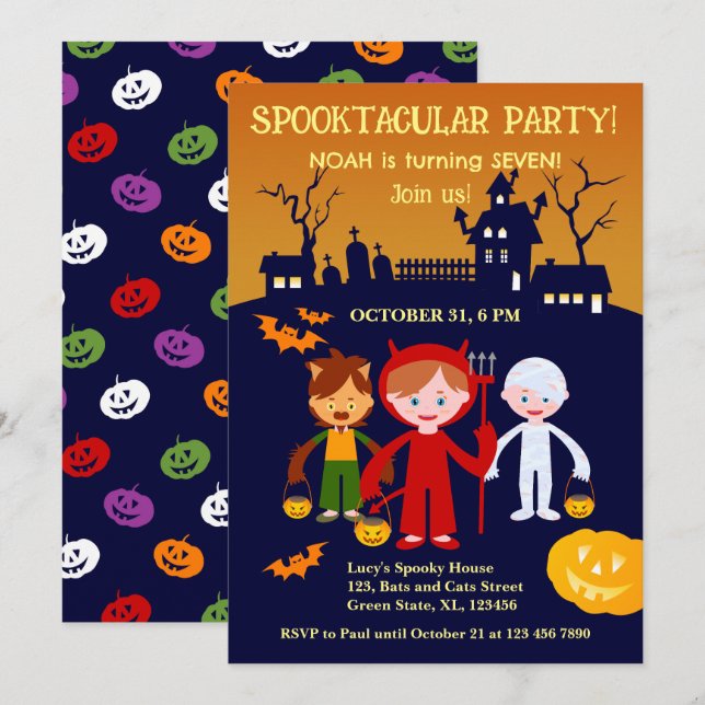 Halloween kostym pojke födelsedagsfest  inbjudningar (Fram/baksida)
