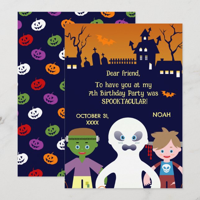 Halloween Kostym Pojke Födelsedagsfest  Tack Kort (Fram/baksida)