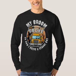 Halloween-kostym skolbuss kvast pumpa förare t shirt