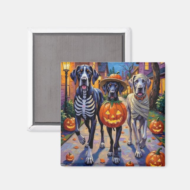 Halloween-kostymer för Great Dane som går runt och Magnet (Front/Back)
