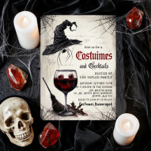 Halloween-kostymer och cocktailparty-inbjudan