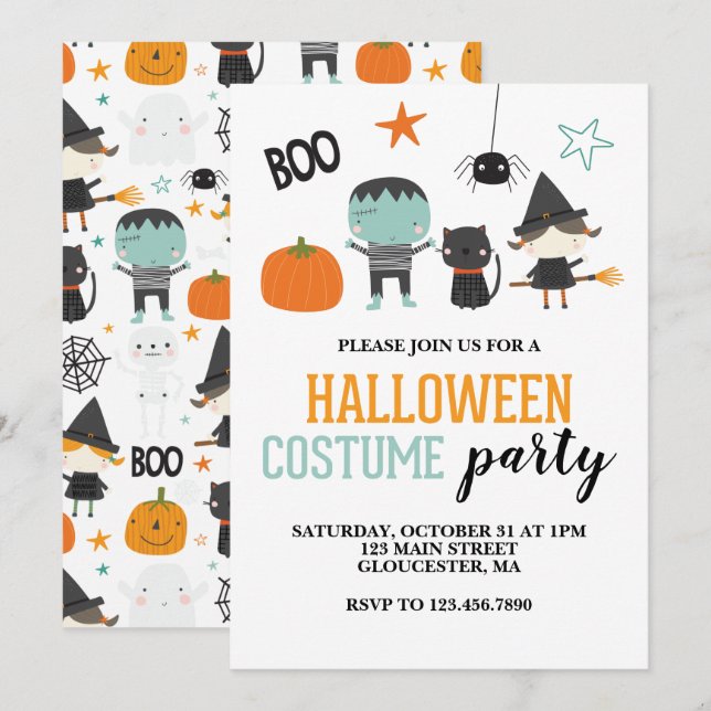 Halloween-kostymfest för barn inbjudan (Fram/baksida)