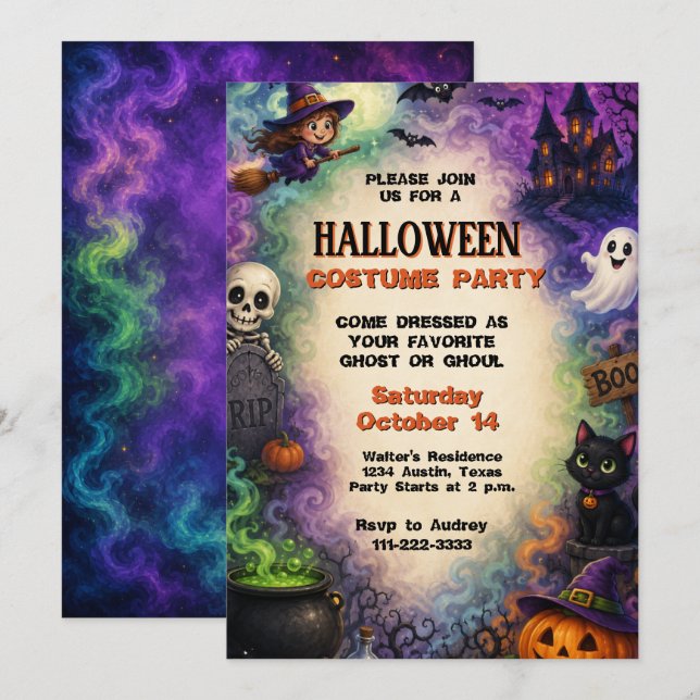 Halloween-kostymfest för barn - läskigt söt inbjudningar (Fram/baksida)