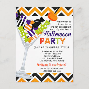 Halloween Kostymfest Godis Cocktail Inbjudningar