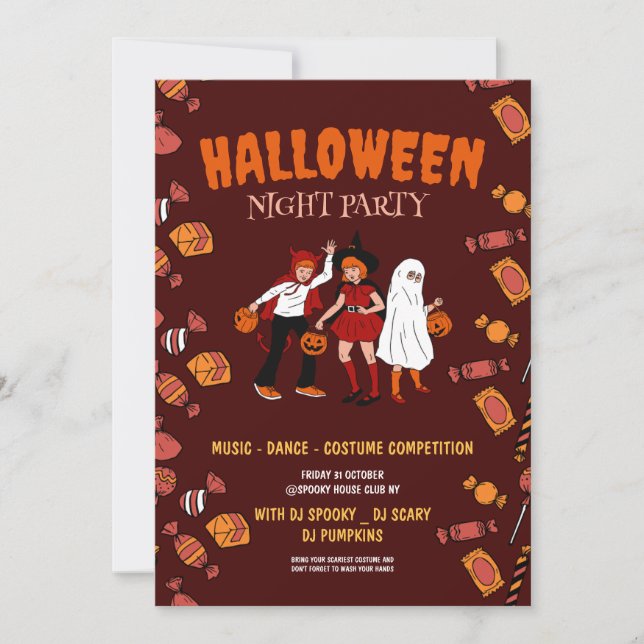 Halloween kostymfest, Halloween natt  Inbjudningar (Framsida)