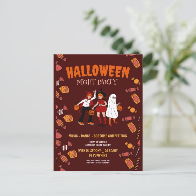 Halloween kostymfest, Halloween natt  Vykort (Stående Fram)