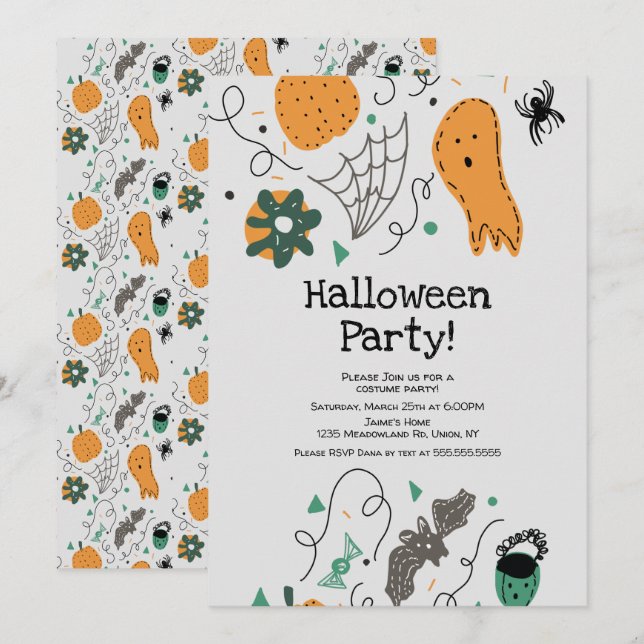Halloween-kostymfest illustration av spökdesign inbjudningar (Fram/baksida)