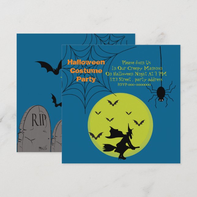 Halloween kostymfest inbjudan (Fram/baksida)