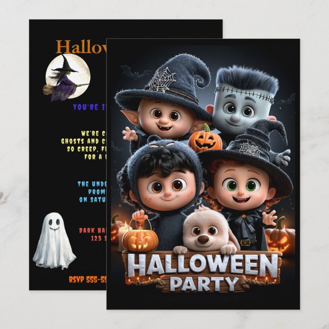Halloween Kostymfest   Inbjudningar (Fram/baksida)