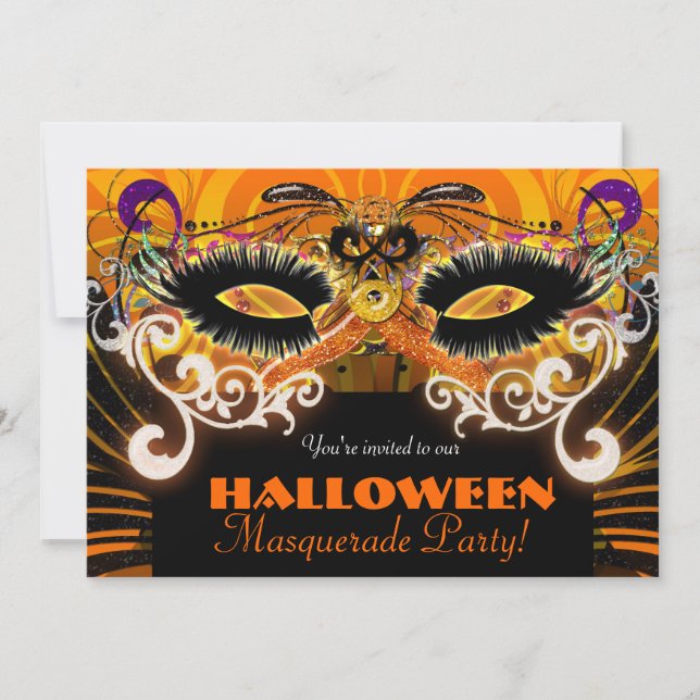 Halloween Kostymfest Maskerad Mask Invitation Inbjudningar (Framsida)