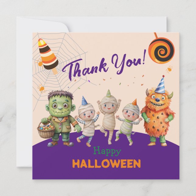 Halloween Kostymfest Monster skrämmande rolig Dans Tack Kort (Framsida)