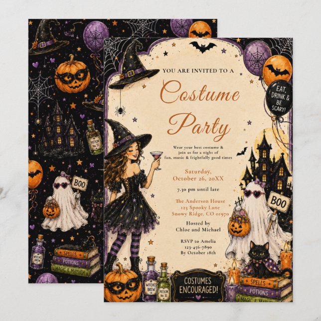 Halloween Kostymfest Natt Inbjudningar (Fram/baksida)