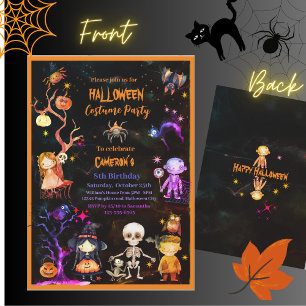 Halloween Kostymfest Orange Lila Barn Inbjudningar
