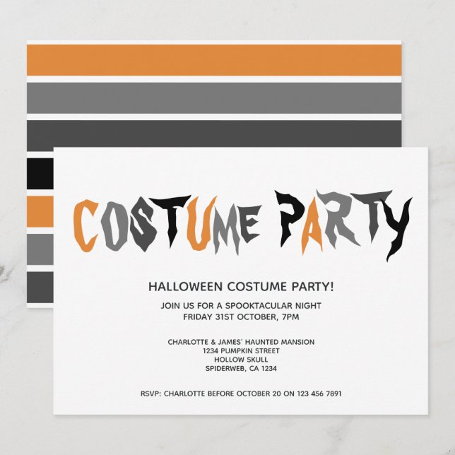 Halloween Kostymfest Randigt Mönster Inbjudningar (Fram/baksida)