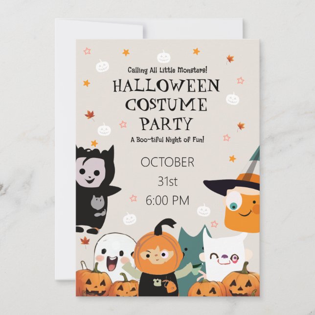 Halloween-kostymfest | Söta barnkaraktärer Inbjudningar (Framsida)