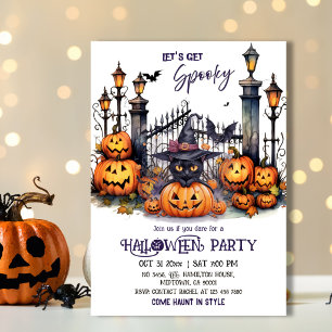 Halloween Kostymfest Svart Katt Häxa Hatt skrämman Inbjudningar